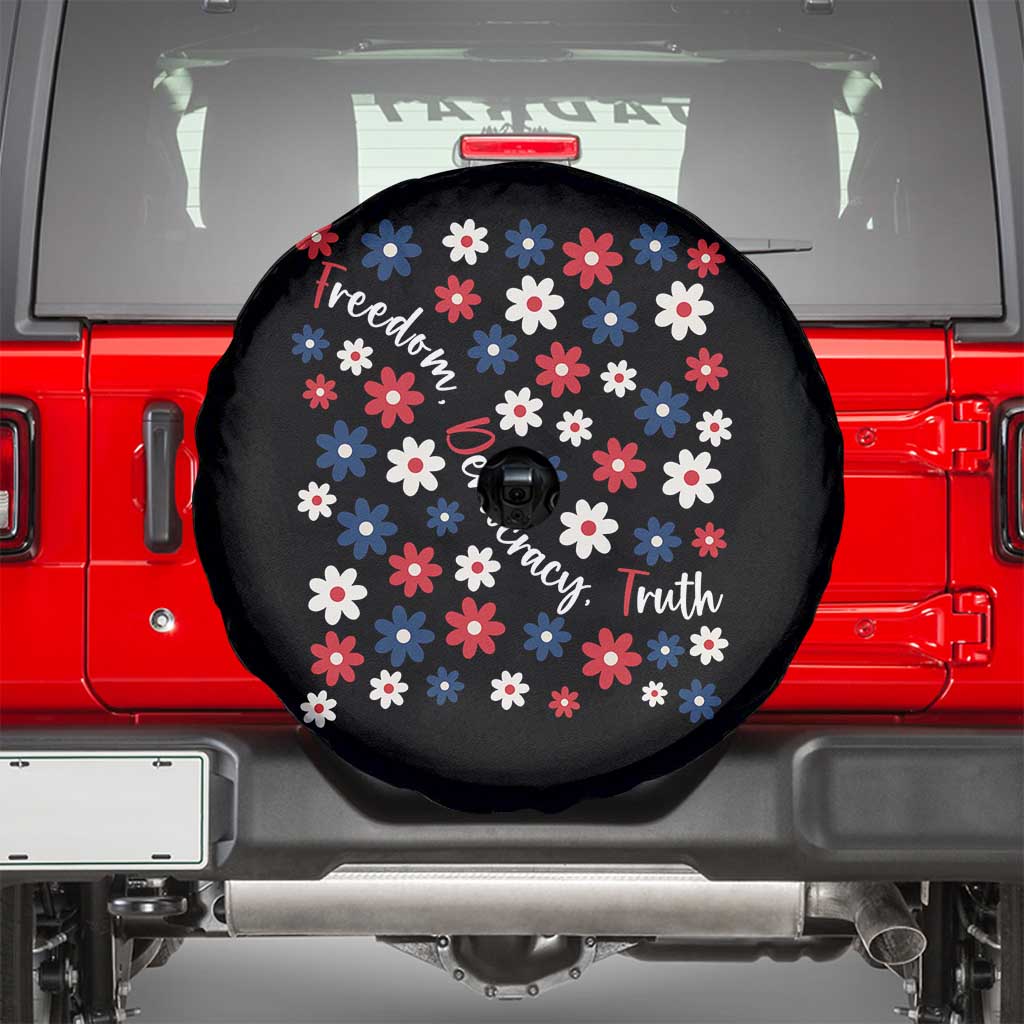 Freedom Democracy Truth Spare Tire Cover Patriotic Floral TS12 Black Print Your Wear