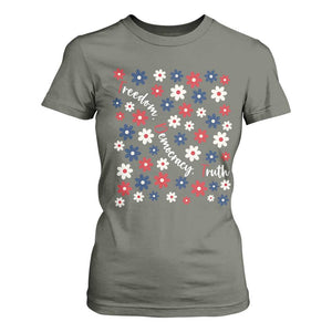 Freedom Democracy Truth T Shirt For Women Patriotic Floral TS12 Military Green Print Your Wear