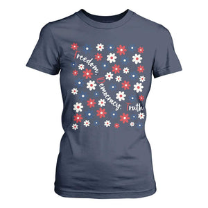 Freedom Democracy Truth T Shirt For Women Patriotic Floral TS12 Navy Print Your Wear