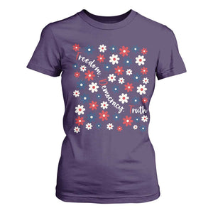 Freedom Democracy Truth T Shirt For Women Patriotic Floral TS12 Purple Print Your Wear