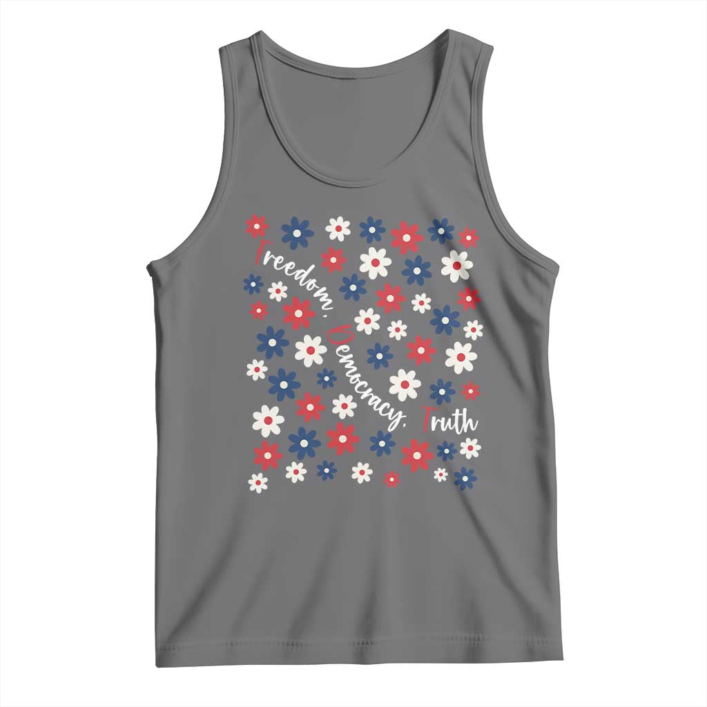 Freedom Democracy Truth Tank Top Patriotic Floral TS12 Black Heather Print Your Wear