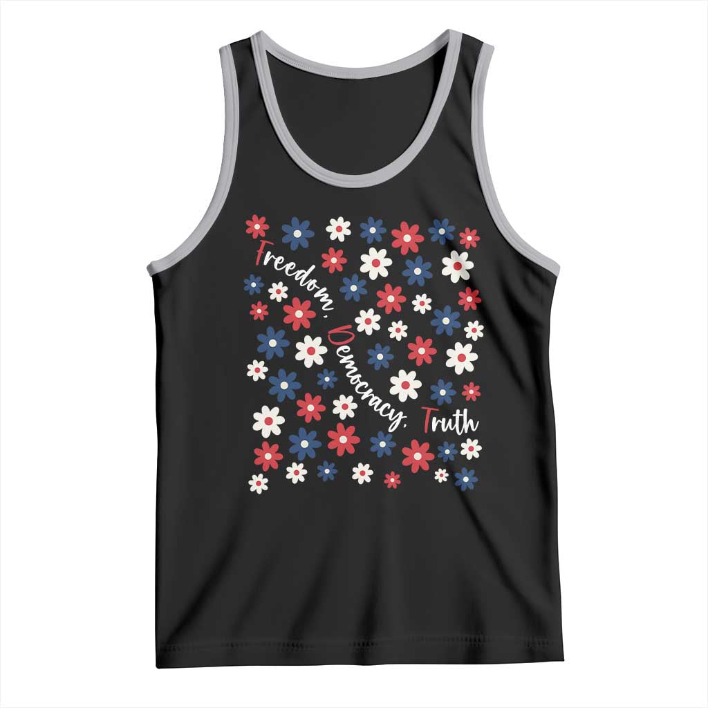 Freedom Democracy Truth Tank Top Patriotic Floral TS12 Black Athletic Heather Print Your Wear