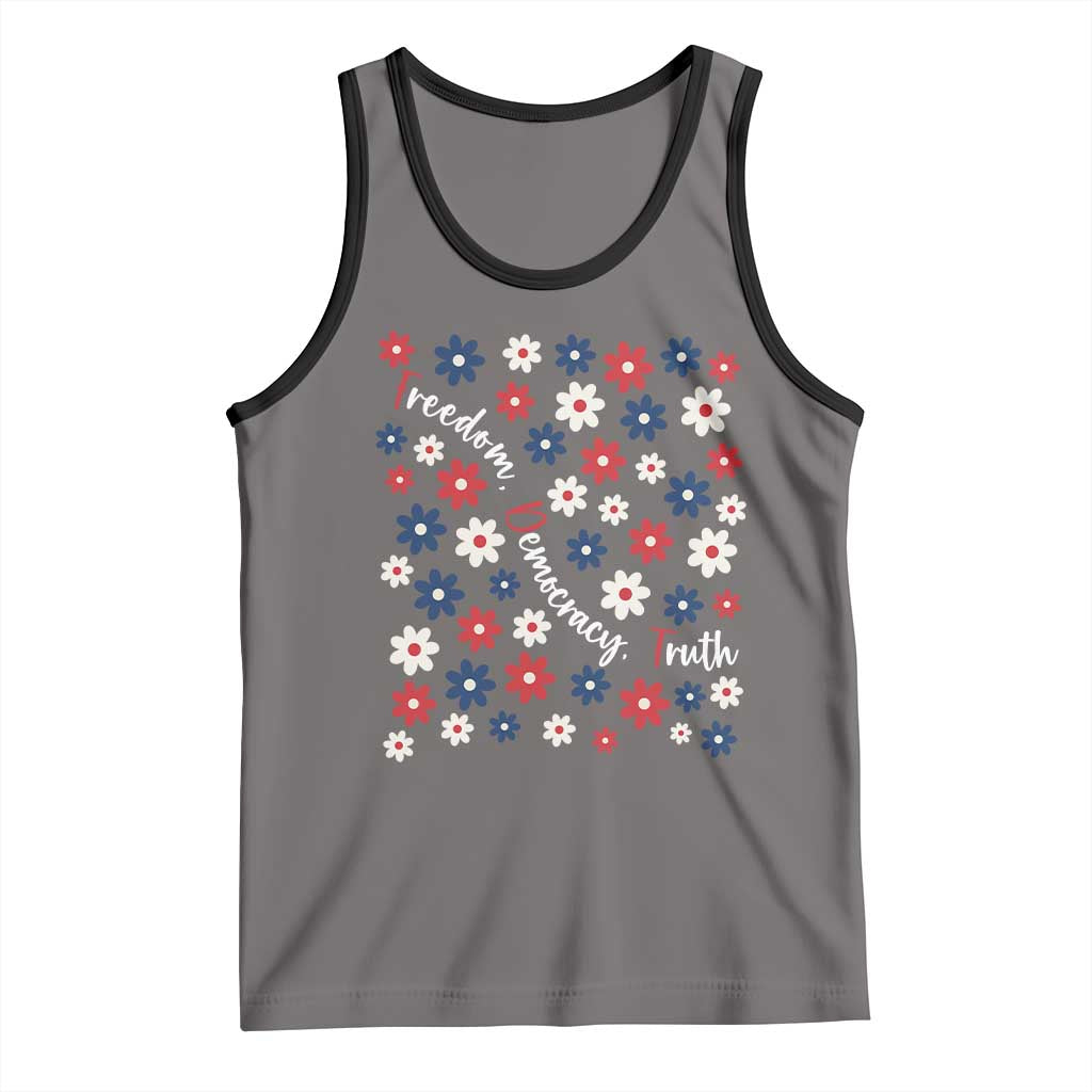 Freedom Democracy Truth Tank Top Patriotic Floral TS12 Deep Heather Black Print Your Wear