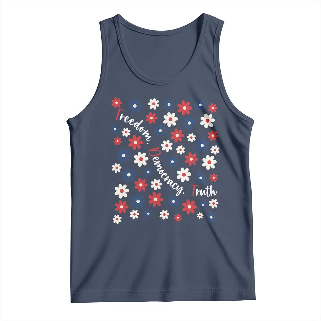 Freedom Democracy Truth Tank Top Patriotic Floral TS12 Navy Print Your Wear