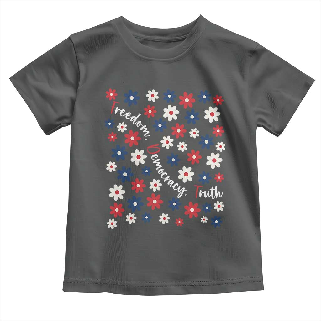 Freedom Democracy Truth Toddler T Shirt Patriotic Floral TS12 Dark Heather Print Your Wear