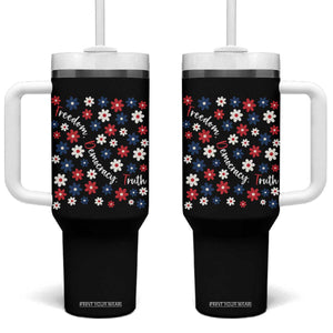 Freedom Democracy Truth Tumbler With Handle Patriotic Floral TS12 One Size: 40 oz Black Print Your Wear