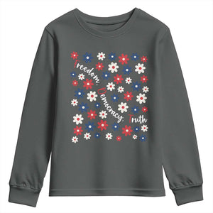 Freedom Democracy Truth Youth Sweatshirt Patriotic Floral TS12 Dark Heather Print Your Wear