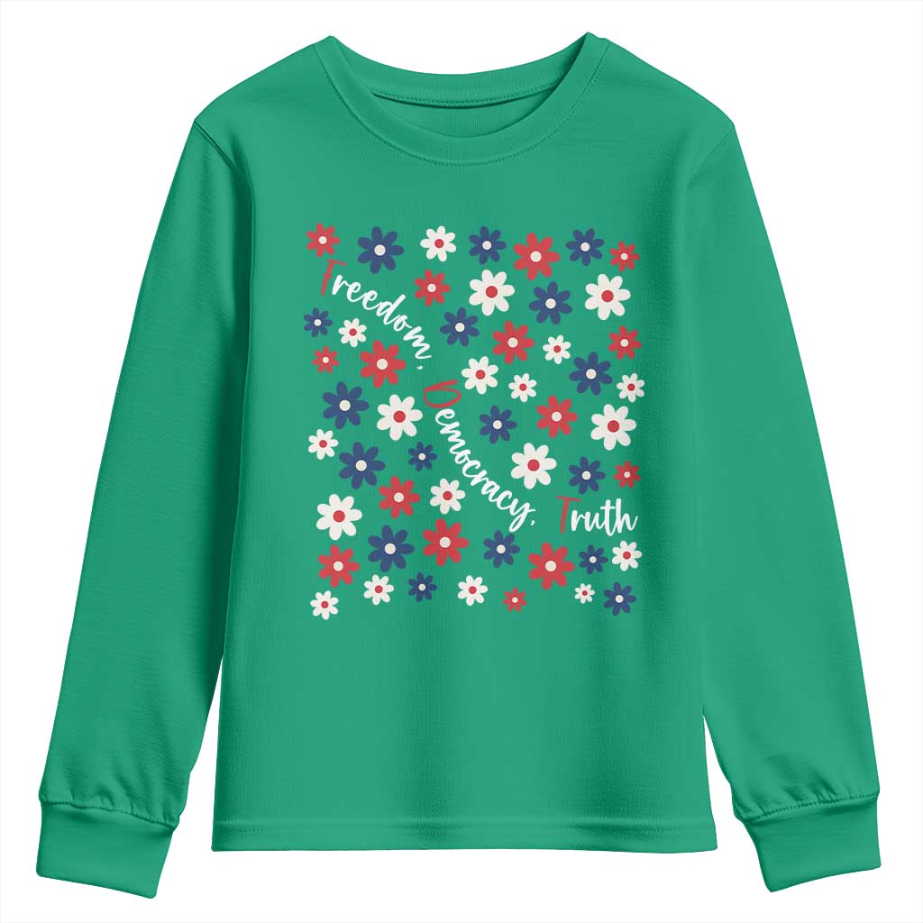 Freedom Democracy Truth Youth Sweatshirt Patriotic Floral TS12 Irish Green Print Your Wear