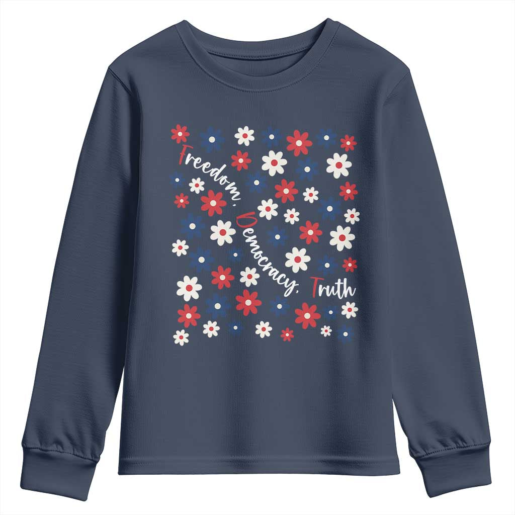 Freedom Democracy Truth Youth Sweatshirt Patriotic Floral TS12 Navy Print Your Wear