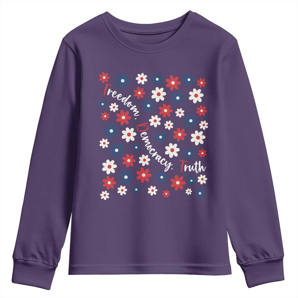 Freedom Democracy Truth Youth Sweatshirt Patriotic Floral TS12 Purple Print Your Wear