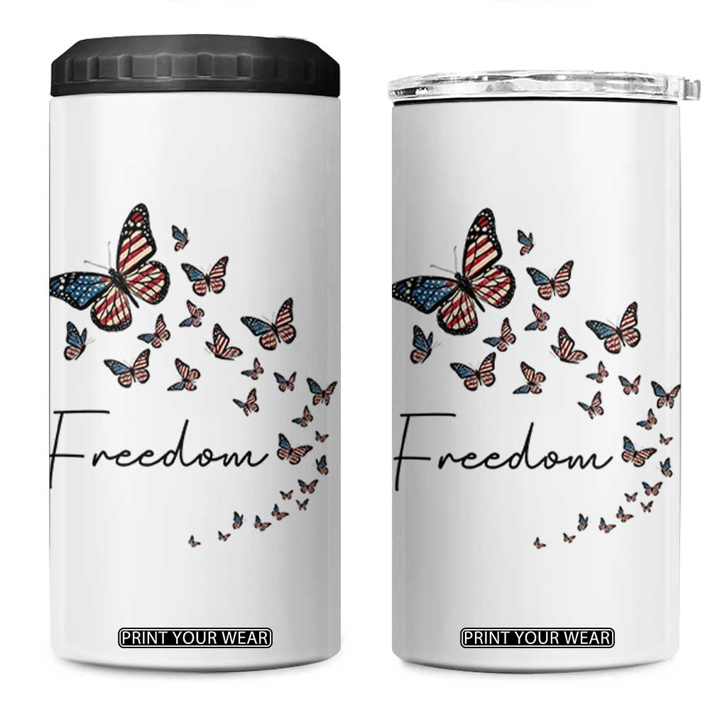 Butterfly Of Freedom American Pride 4 in 1 Can Cooler Tumbler TS12 One Size: 16 oz White Print Your Wear