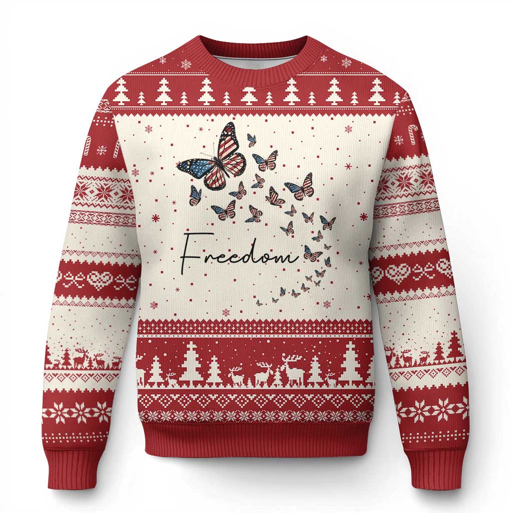 Butterfly Of Freedom American Pride Ugly Christmas Sweater TS12 Beige Red Print Your Wear