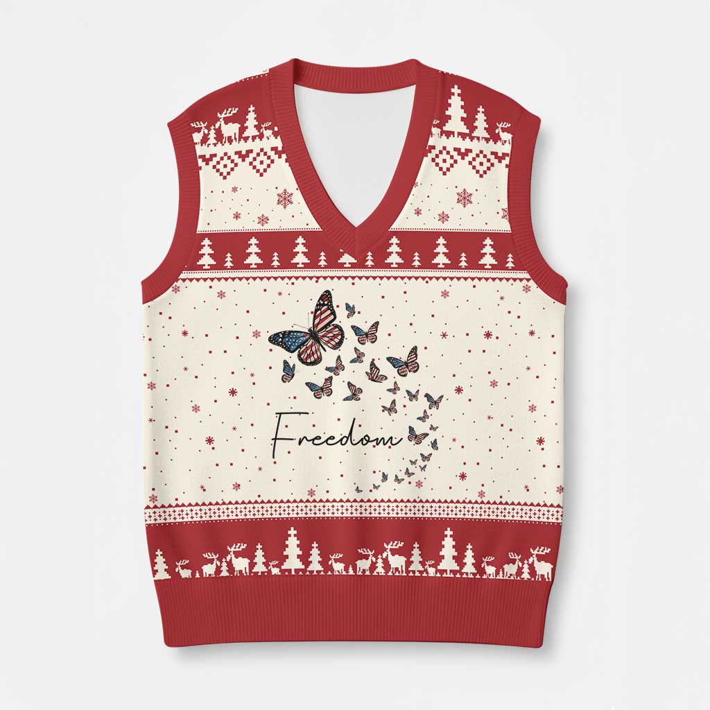 Butterfly Of Freedom American Pride V-Neck Knit Sweater Vest TS12 Beige Red Print Your Wear