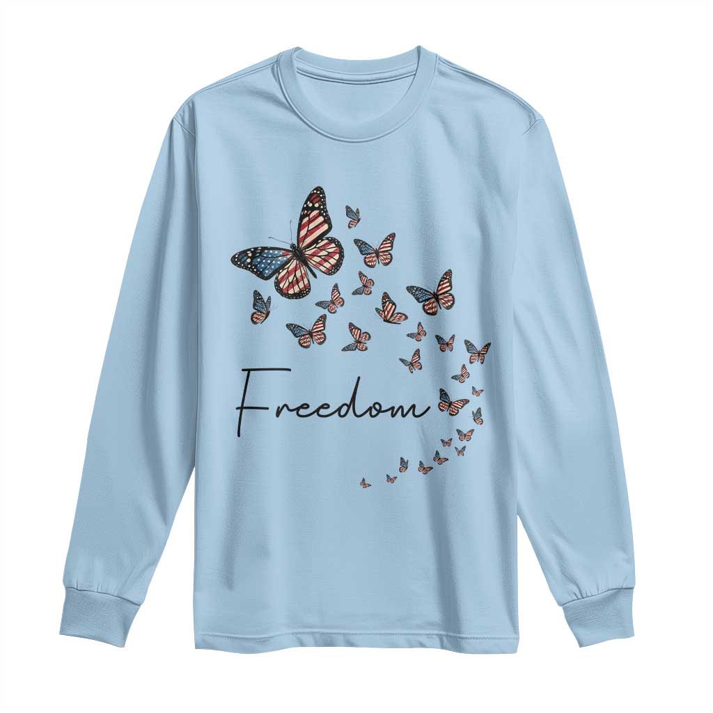 Butterfly Of Freedom American Pride Long Sleeve Shirt TS12 Light Blue Print Your Wear