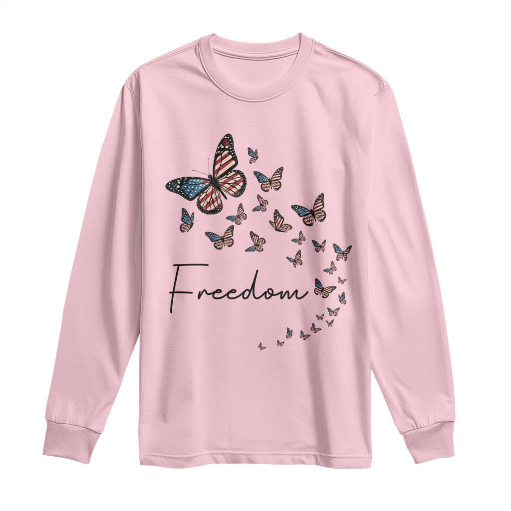 Butterfly Of Freedom American Pride Long Sleeve Shirt TS12 Light Pink Print Your Wear