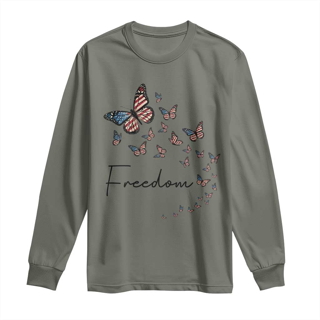 Butterfly Of Freedom American Pride Long Sleeve Shirt TS12 Military Green Print Your Wear