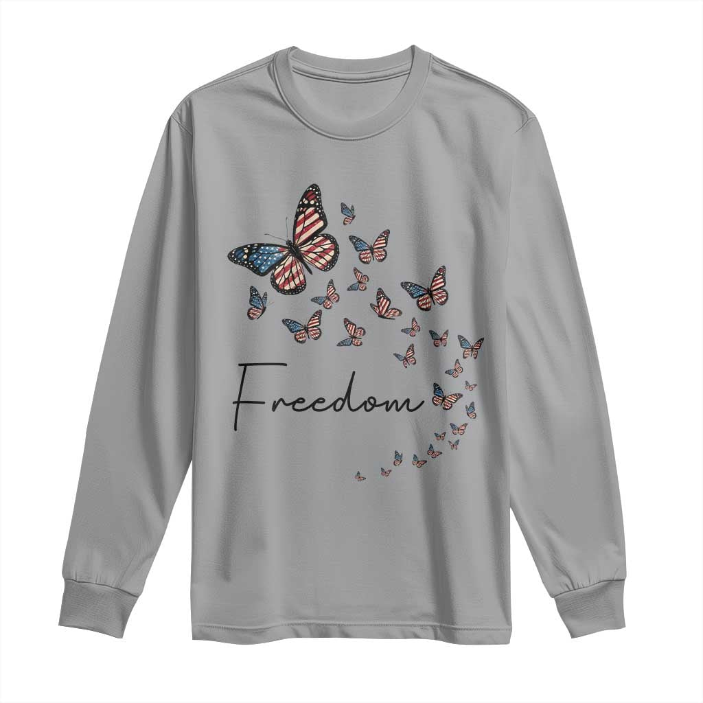 Butterfly Of Freedom American Pride Long Sleeve Shirt TS12 Sport Gray Print Your Wear