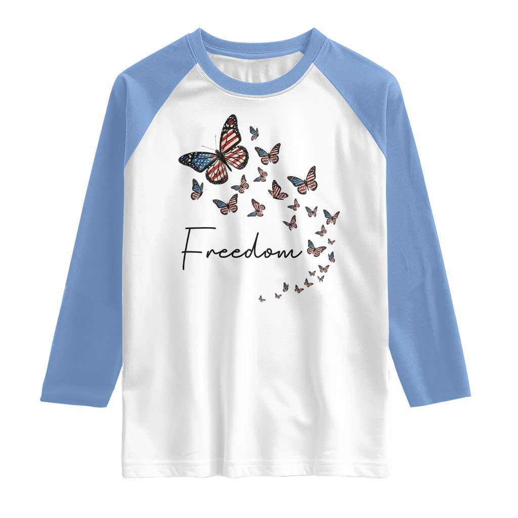 Butterfly Of Freedom American Pride Raglan Shirt TS12 White Carolina Blue Print Your Wear