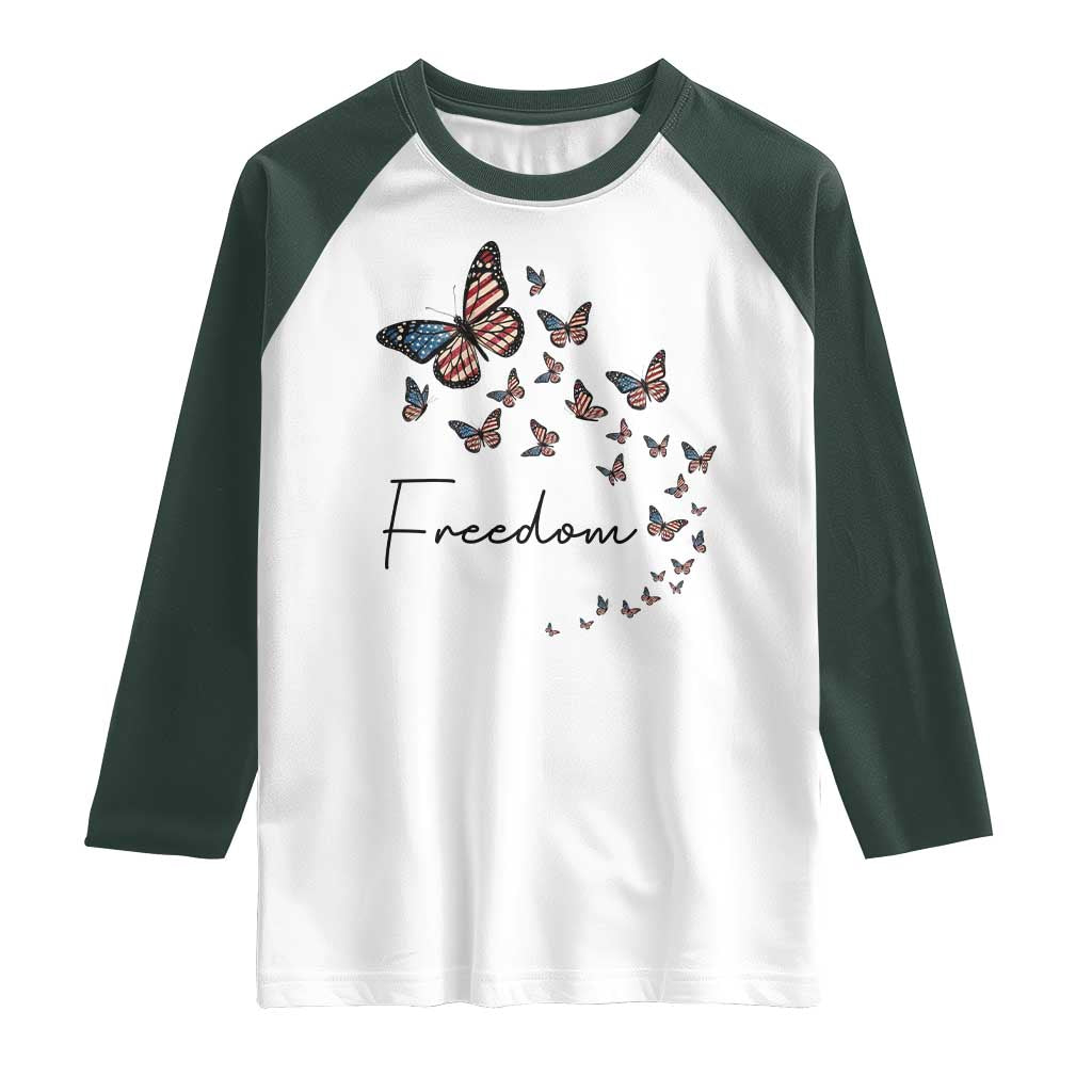 Butterfly Of Freedom American Pride Raglan Shirt TS12 White Dark Forest Green Print Your Wear