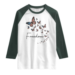 Butterfly Of Freedom American Pride Raglan Shirt TS12 White Dark Forest Green Print Your Wear