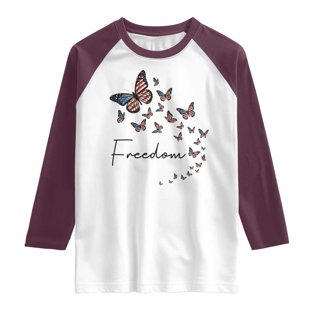 Butterfly Of Freedom American Pride Raglan Shirt TS12 White Maroon Print Your Wear