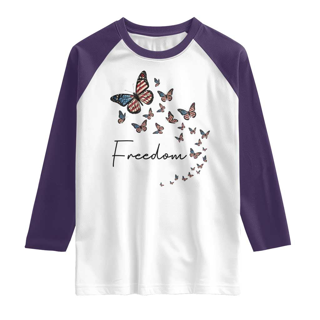 Butterfly Of Freedom American Pride Raglan Shirt TS12 White Purple Print Your Wear