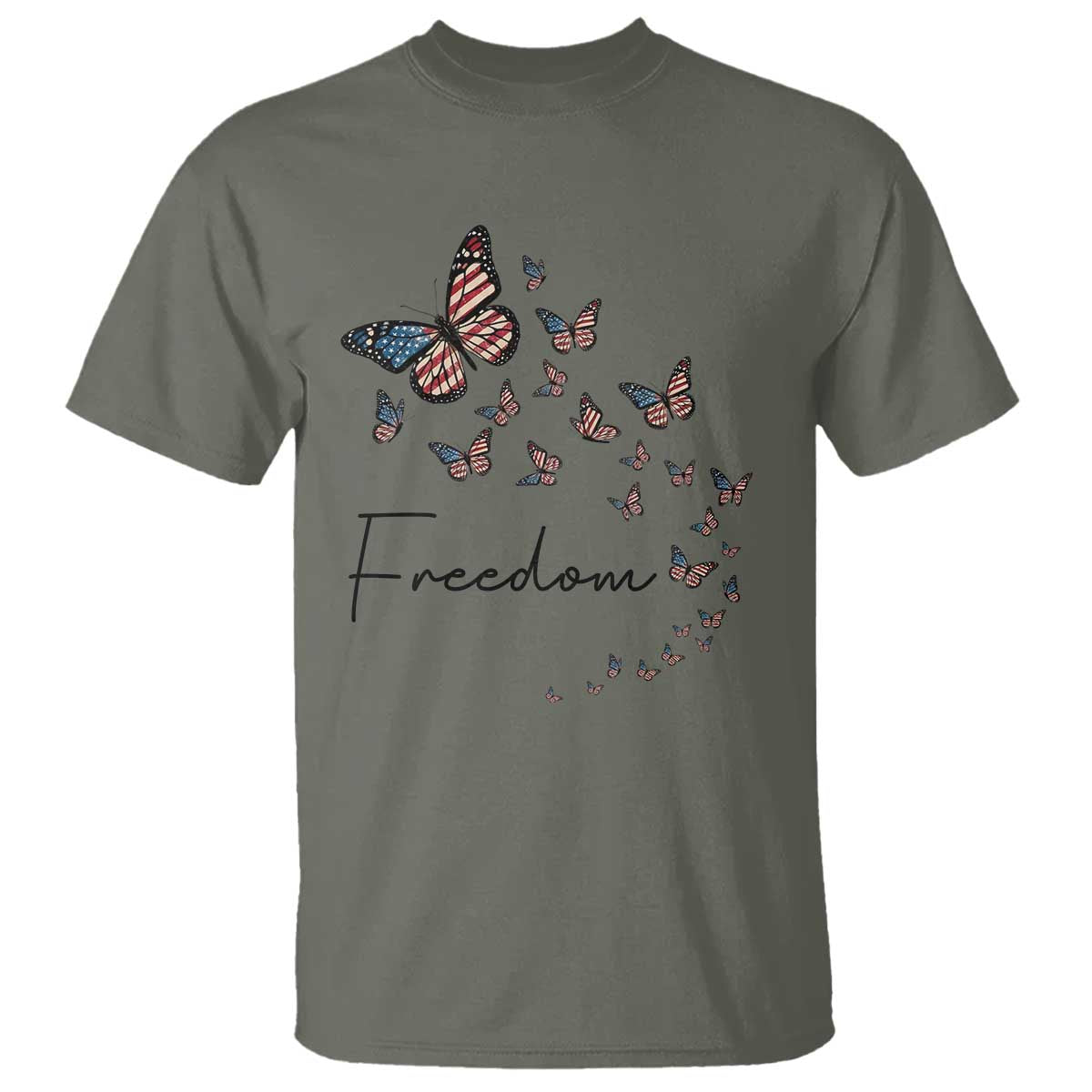 Butterfly Of Freedom American Pride T Shirt TS12 Military Green Print Your Wear