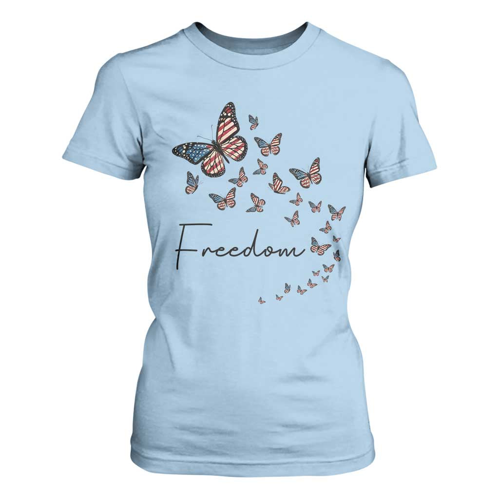 Butterfly Of Freedom American Pride T Shirt For Women TS12 Light Blue Print Your Wear