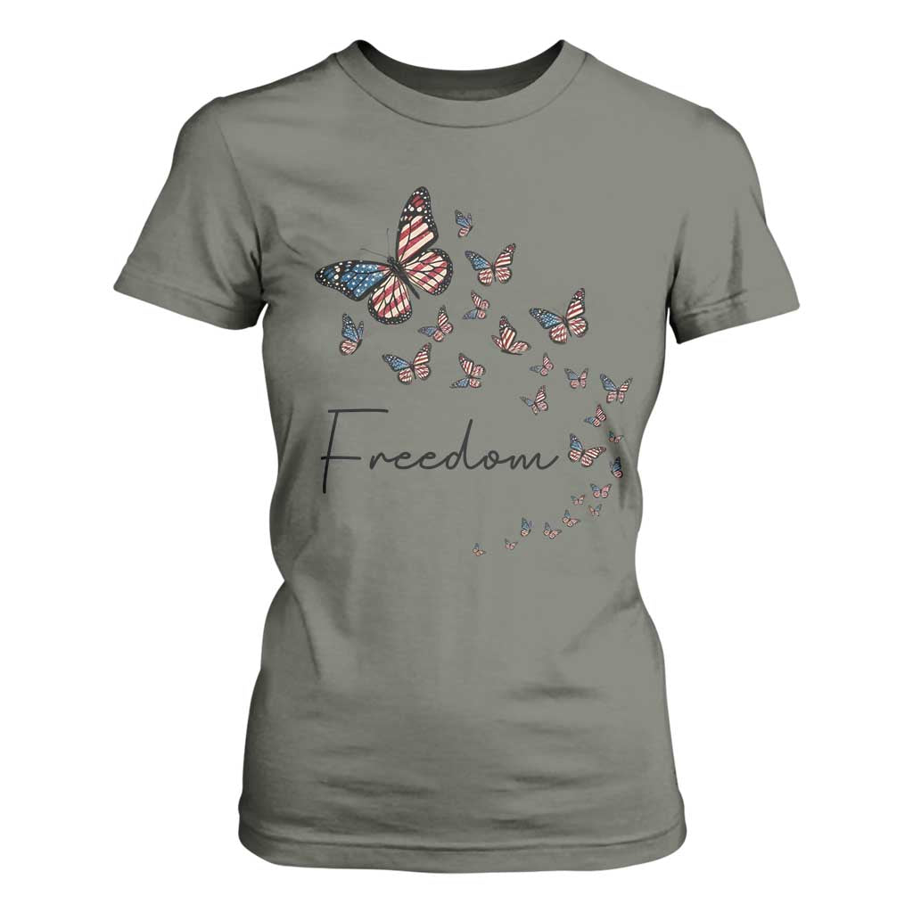 Butterfly Of Freedom American Pride T Shirt For Women TS12 Military Green Print Your Wear