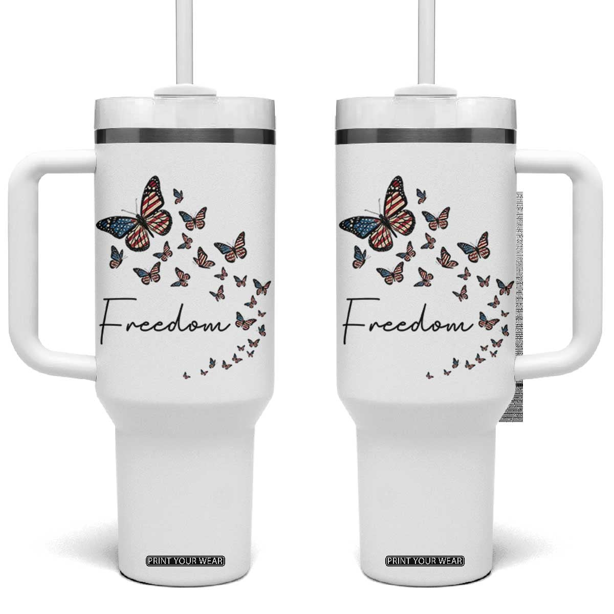 Butterfly Of Freedom American Pride Tumbler With Handle TS12 One Size: 40 oz White Print Your Wear