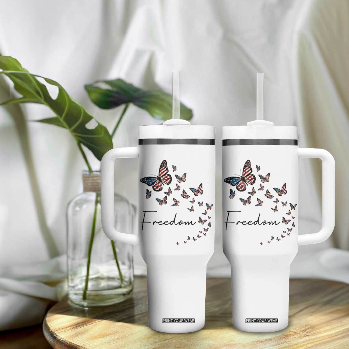 Butterfly Of Freedom American Pride Tumbler With Handle TS12 Print Your Wear