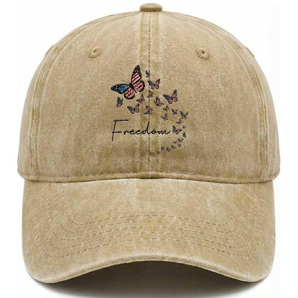 Butterfly Of Freedom American Pride Washed Cotton Baseball Cap TS12 Washed Cap Universal Fit Khaki Print Your Wear