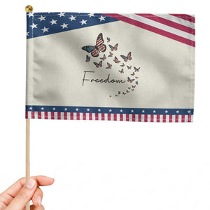 Butterfly Of Freedom American Pride Patriotic Handheld Flag TS12 Modern 8.2" × 5.5" Beige Blue Print Your Wear