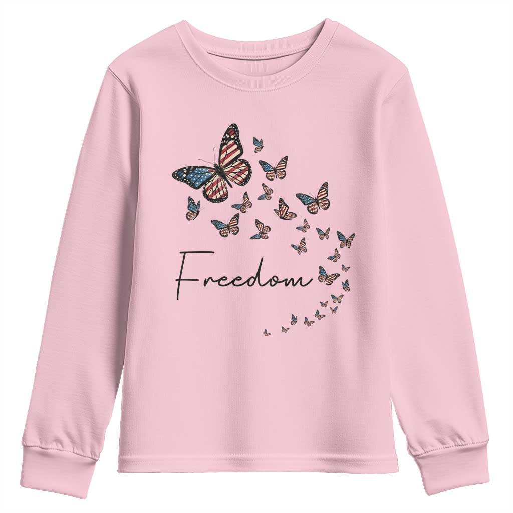 Butterfly Of Freedom American Pride Youth Sweatshirt TS12 Light Pink Print Your Wear
