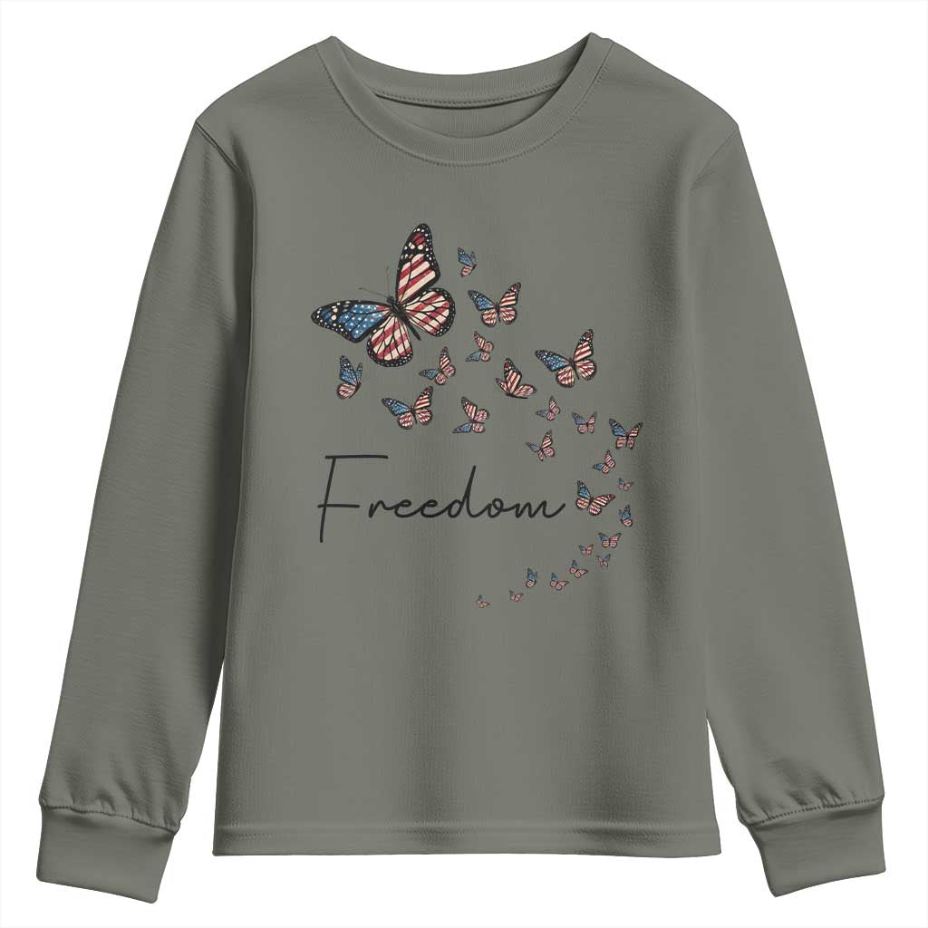Butterfly Of Freedom American Pride Youth Sweatshirt TS12 Military Green Print Your Wear