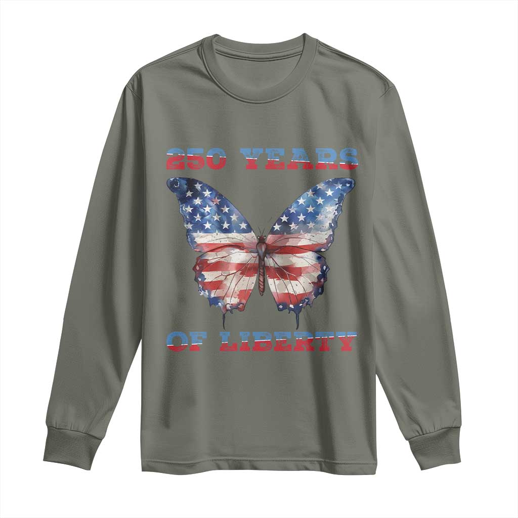 Patriotic Butterfly Long Sleeve Shirt 250 Years Of Liberty TS12 Military Green Print Your Wear