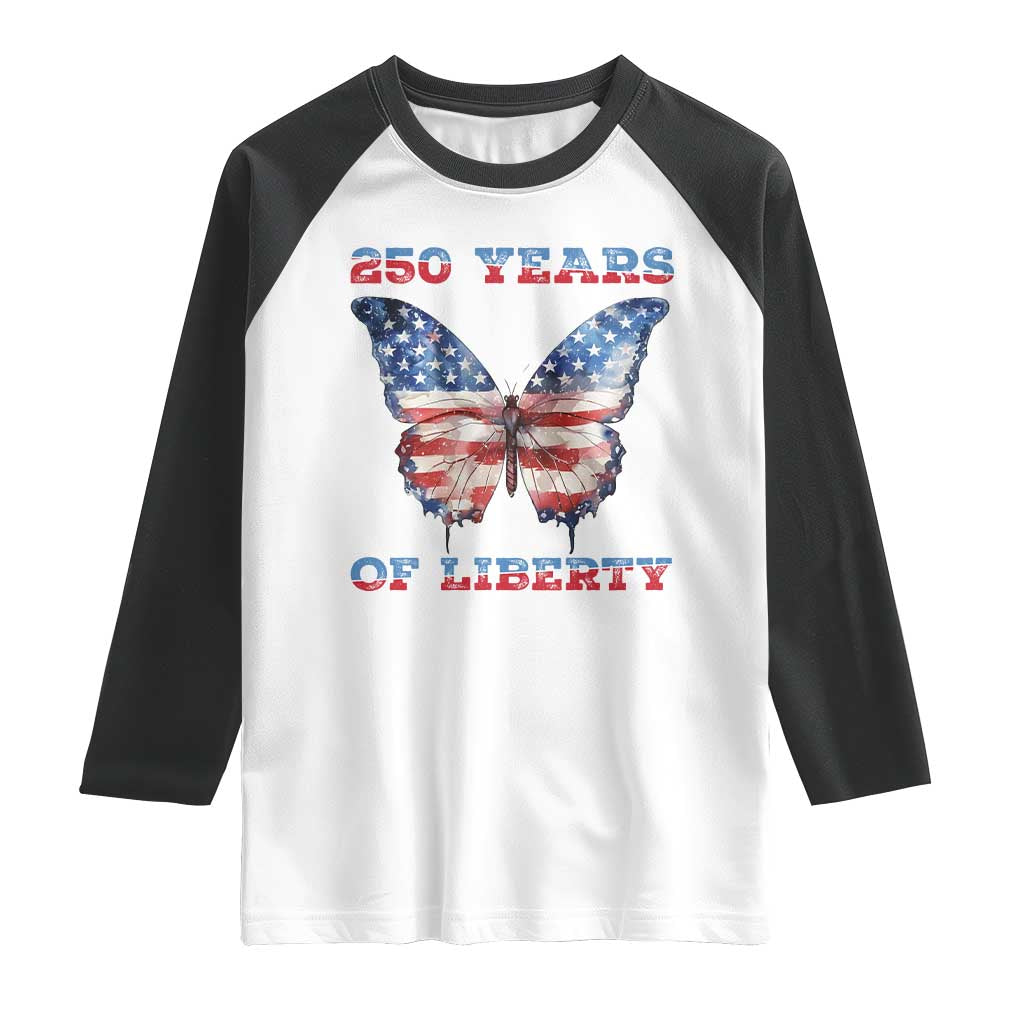 Patriotic Butterfly Raglan Shirt 250 Years Of Liberty TS12 White Black Print Your Wear
