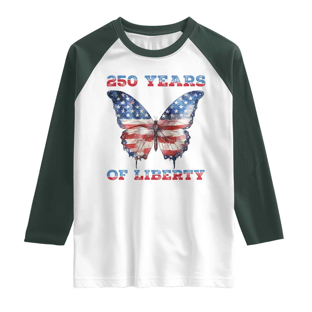 Patriotic Butterfly Raglan Shirt 250 Years Of Liberty TS12 White Dark Forest Green Print Your Wear