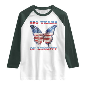 Patriotic Butterfly Raglan Shirt 250 Years Of Liberty TS12 White Dark Forest Green Print Your Wear