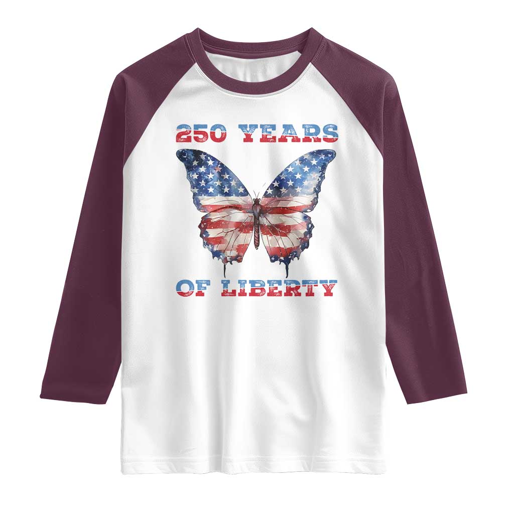 Patriotic Butterfly Raglan Shirt 250 Years Of Liberty TS12 White Maroon Print Your Wear