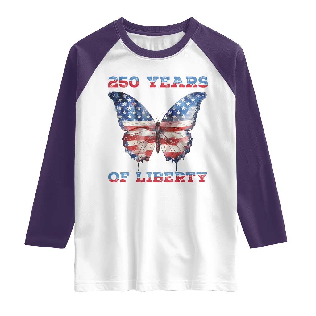Patriotic Butterfly Raglan Shirt 250 Years Of Liberty TS12 White Purple Print Your Wear