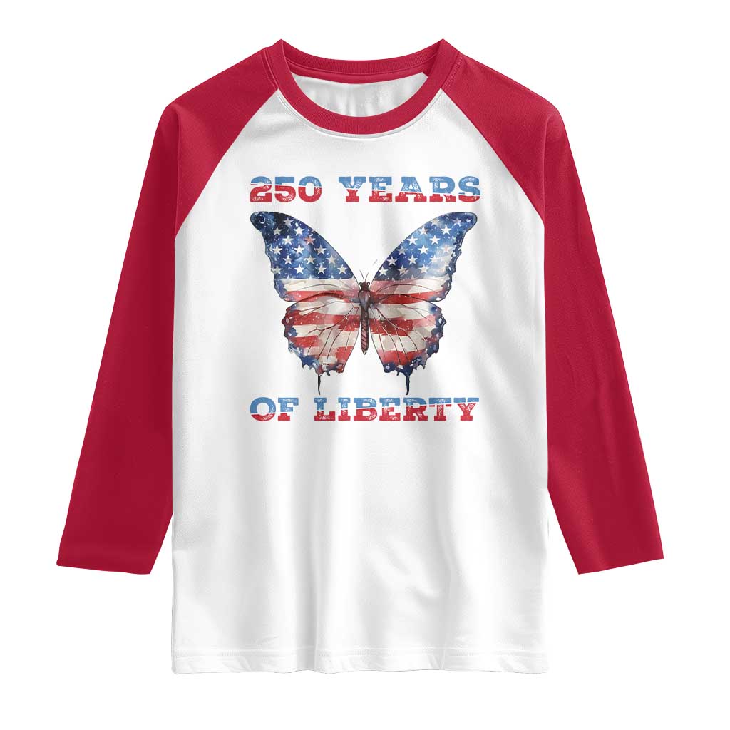 Patriotic Butterfly Raglan Shirt 250 Years Of Liberty TS12 White Red Print Your Wear