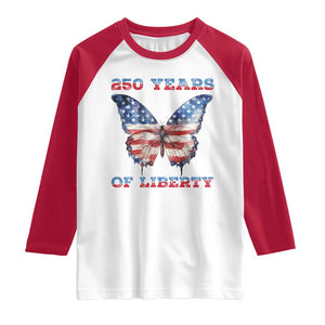Patriotic Butterfly Raglan Shirt 250 Years Of Liberty TS12 White Red Print Your Wear