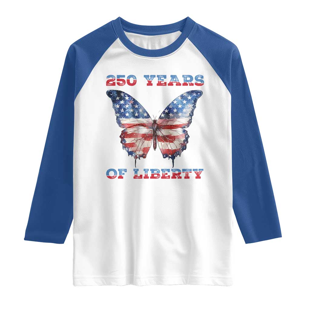 Patriotic Butterfly Raglan Shirt 250 Years Of Liberty TS12 White Royal Print Your Wear