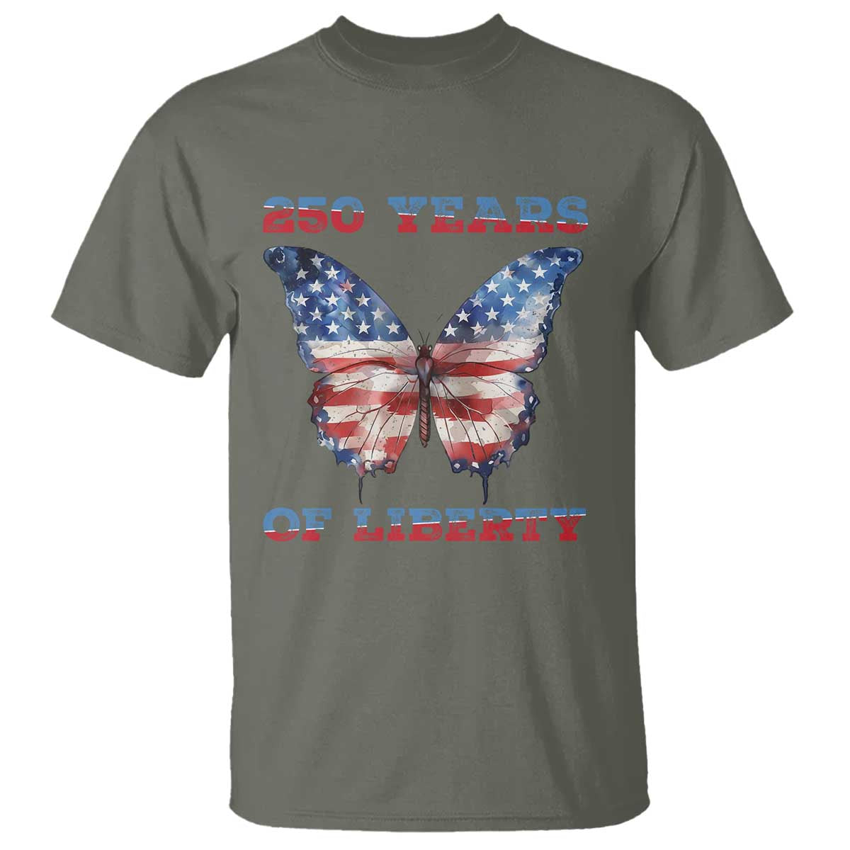Patriotic Butterfly T Shirt 250 Years Of Liberty TS12 Military Green Print Your Wear