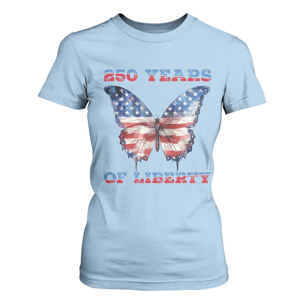 Patriotic Butterfly T Shirt For Women 250 Years Of Liberty TS12 Light Blue Print Your Wear