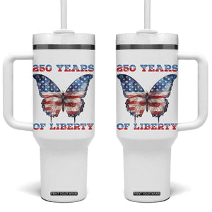 Patriotic Butterfly Tumbler With Handle 250 Years Of Liberty TS12 One Size: 40 oz White Print Your Wear