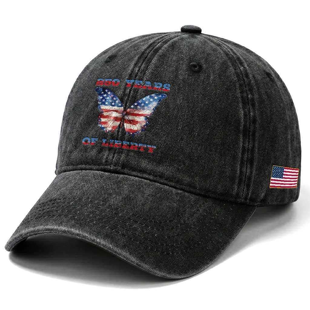 Patriotic Butterfly Washed Cotton Baseball Cap 250 Years Of Liberty TS12 Print Your Wear