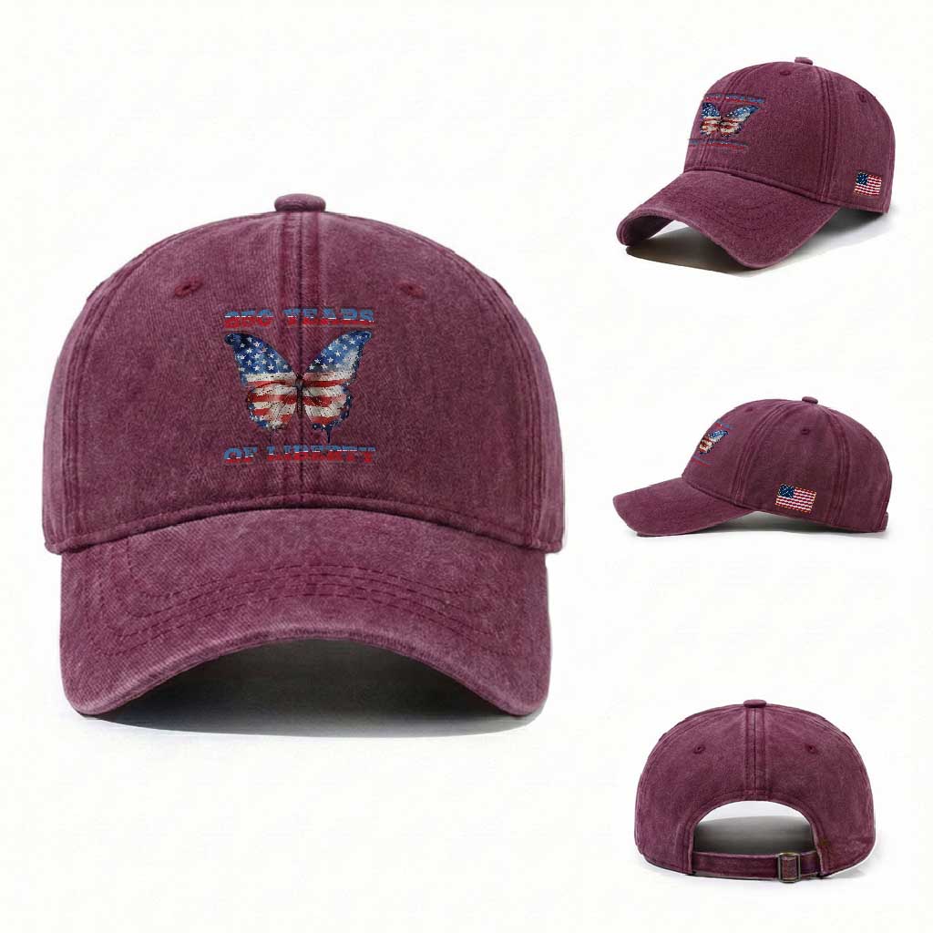Patriotic Butterfly Washed Cotton Baseball Cap 250 Years Of Liberty TS12 Washed Cap Universal Fit Burgundy Print Your Wear