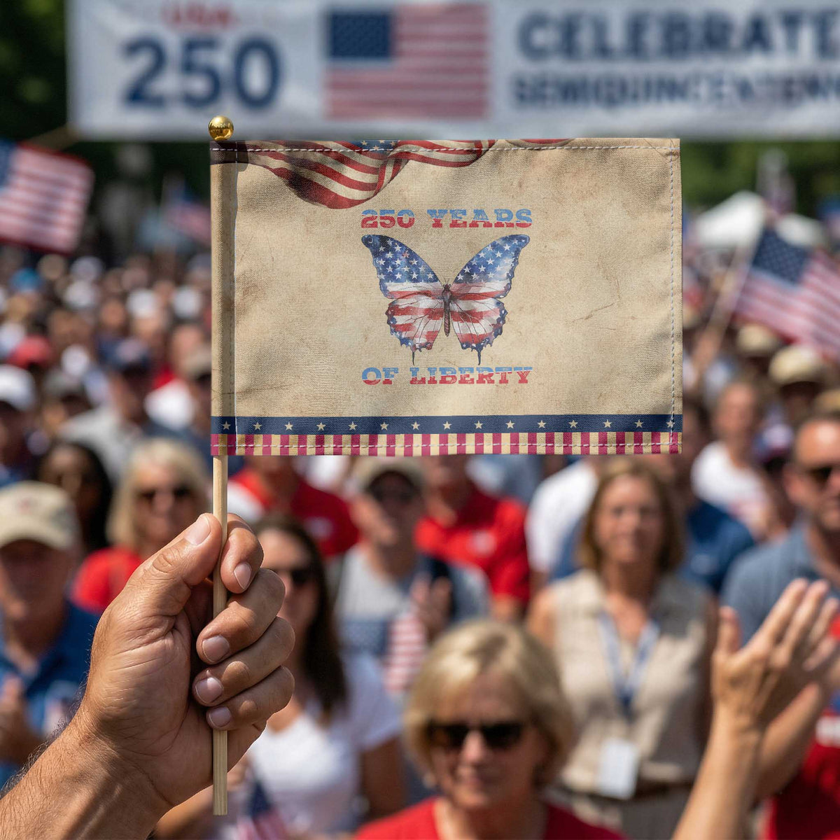 Patriotic Butterfly Patriotic Handheld Flag 250 Years Of Liberty TS12 Vintage 8.2